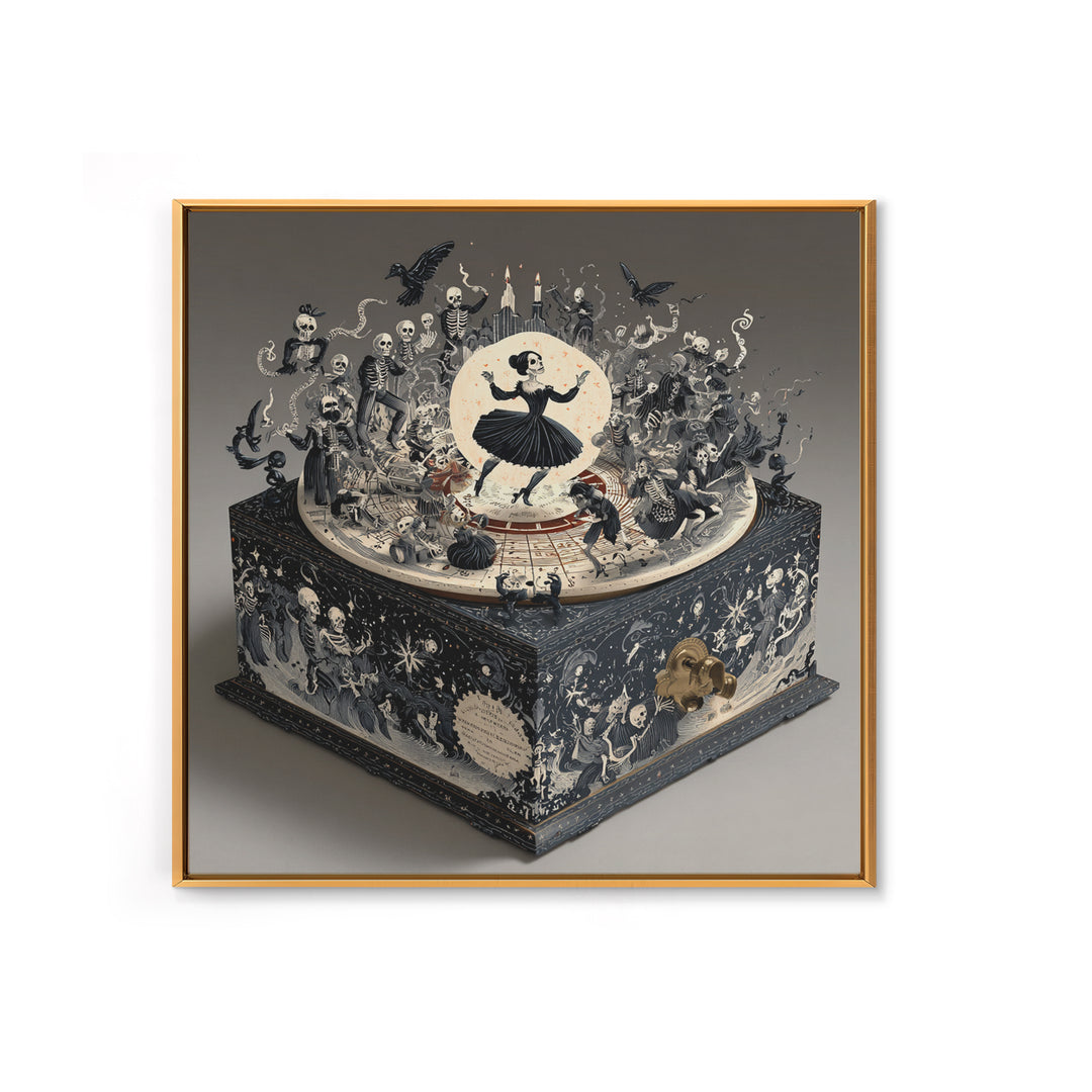 The Haunted Music Box, Macabre Folk Print Art, Square Wall Art, Dark Fantasy Wall Art, Framed Canvas Print, Halloween Wall Art