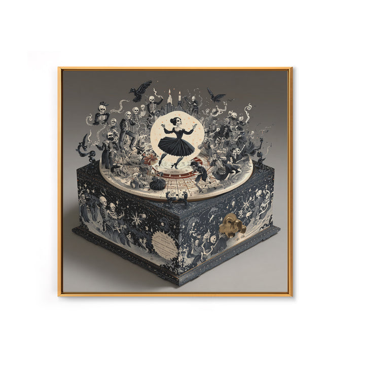 The Haunted Music Box, Macabre Folk Print Art, Square Wall Art, Dark Fantasy Wall Art, Framed Canvas Print, Halloween Wall Art