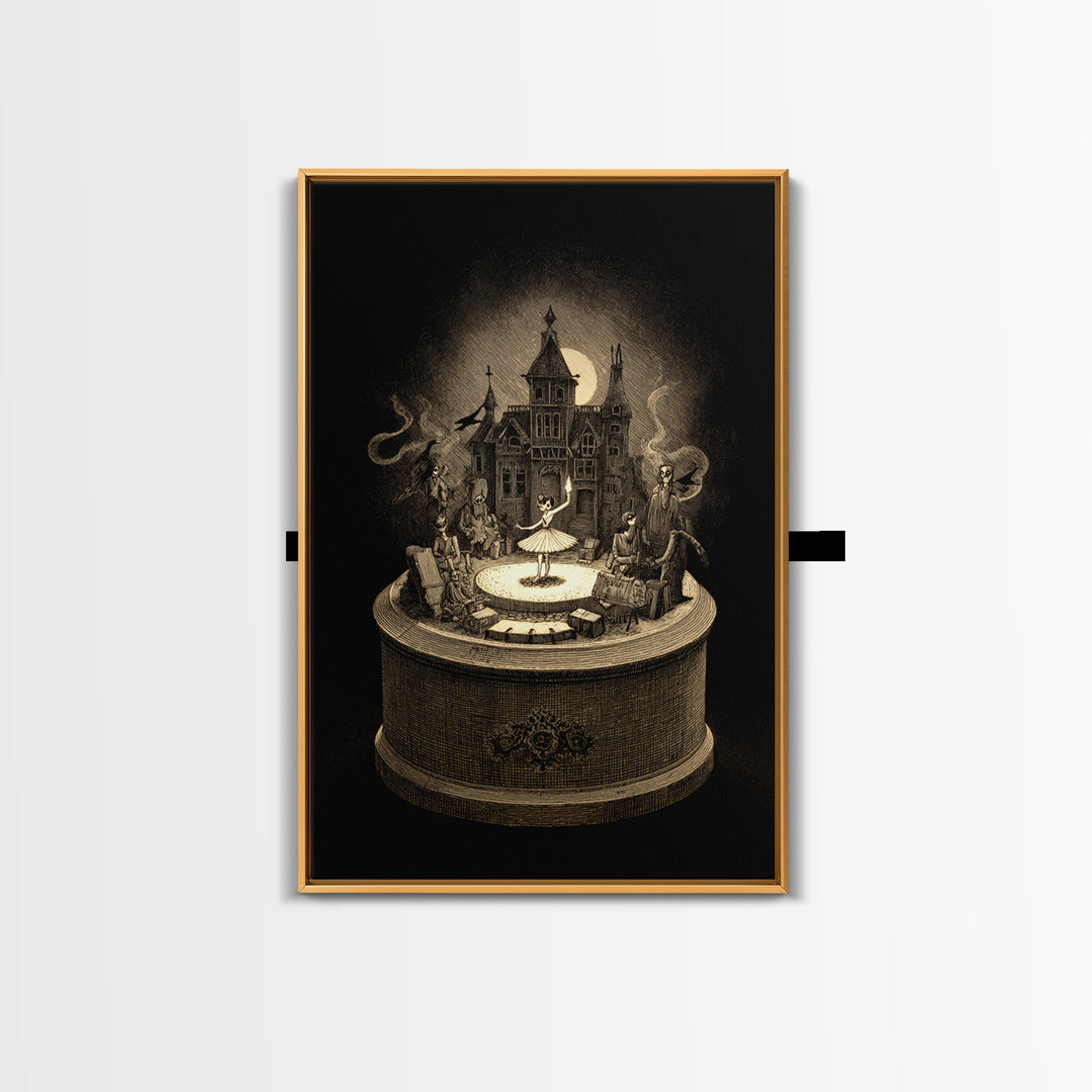 The Haunted Music Box, Victorian Macabre Art, Vertical Wall Art, Macabre Wall Art, Framed Canvas Print, Halloween Wall Art