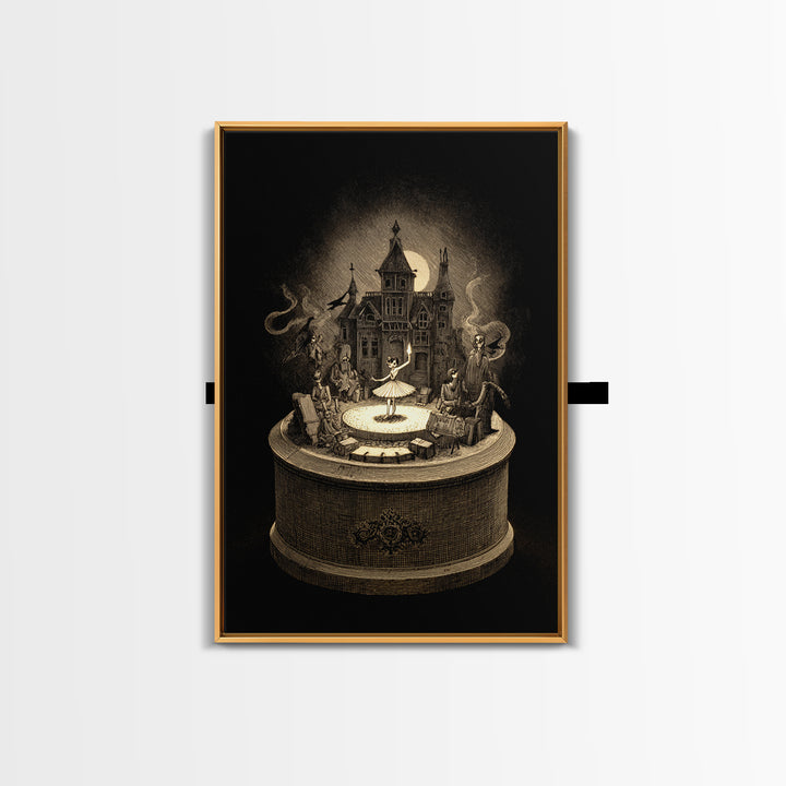 The Haunted Music Box, Victorian Macabre Art, Vertical Wall Art, Macabre Wall Art, Framed Canvas Print, Halloween Wall Art