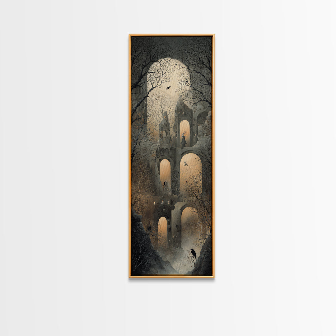 The Haunted Music Box, Surreal Apocalyptic Art, Tall Narrow Wall Art, Macabre Wall Art, Framed Canvas Print, Halloween Wall Art