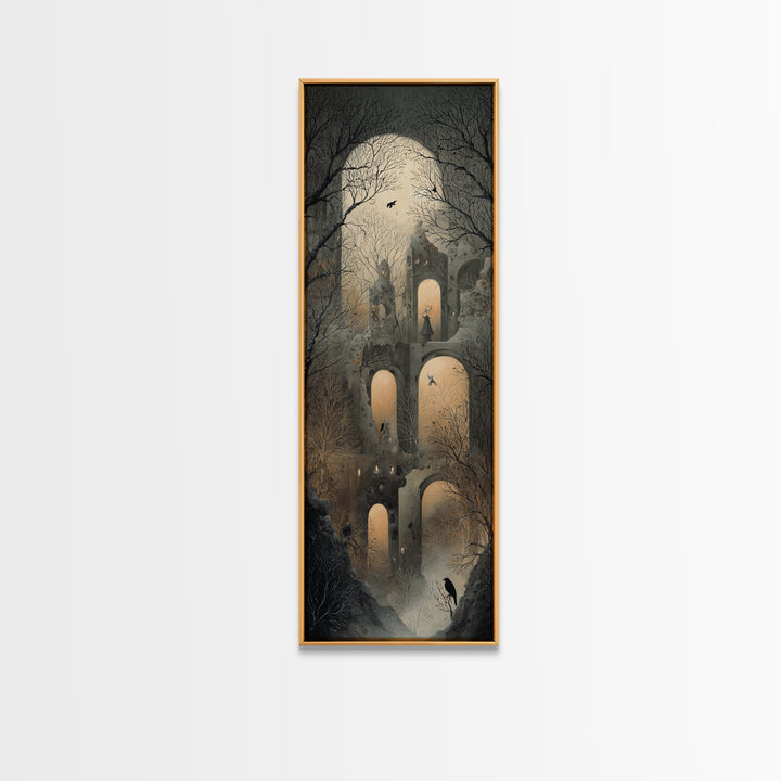 The Haunted Music Box, Surreal Apocalyptic Art, Tall Narrow Wall Art, Macabre Wall Art, Framed Canvas Print, Halloween Wall Art