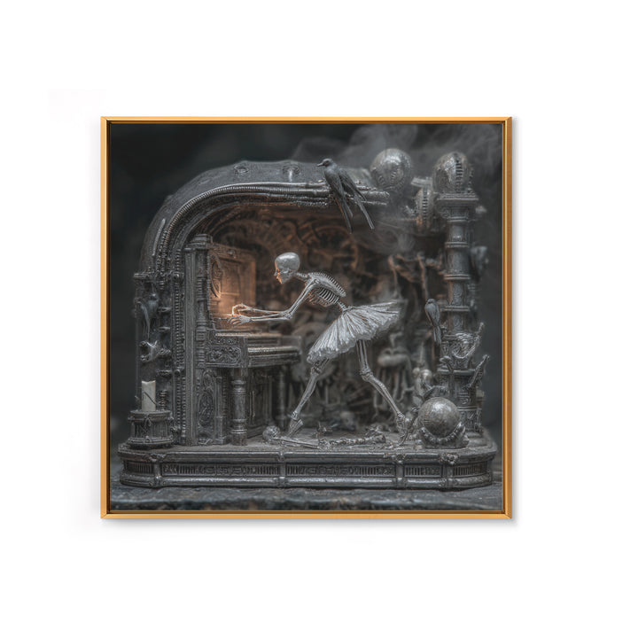 The Haunted Music Box, Biomechanical Horror Art, Square Wall Art, Dark Fantasy Wall Art, Framed Canvas Print, Halloween Wall Art