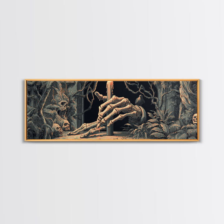 The Skeletal Hand Candleholder, Dark Renaissance Art, Extra Wide Wall Art, Dark Fantasy Wall Art, Framed Canvas Print