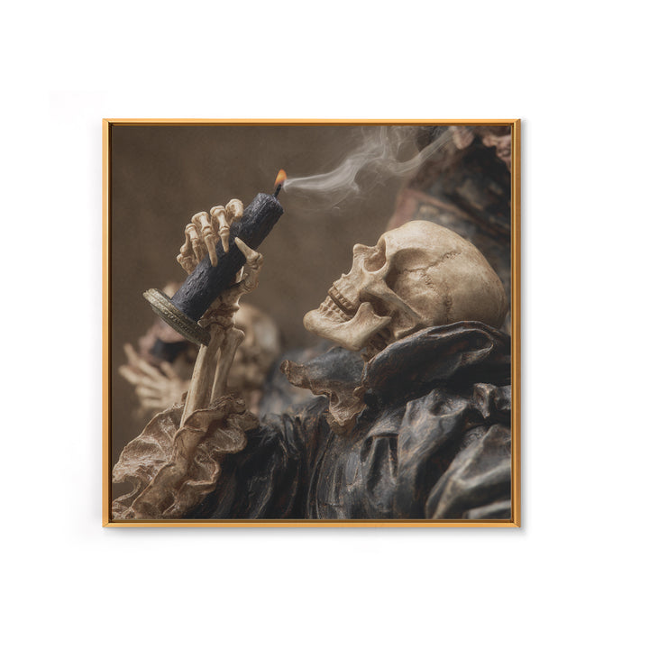 The Skeletal Hand Candleholder, Danse Macabre Art, Square Wall Art, Dark Halloween Decor, Canvas Print, Horror Wall Art