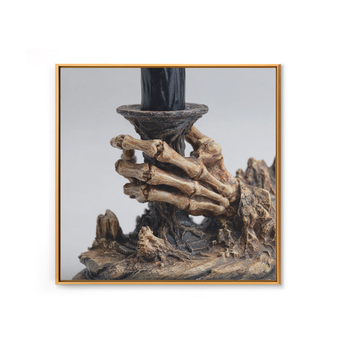 The Skeletal Hand Candleholder, Baroque Witchcraft Art, Square Wall Art, Dark Halloween Decor, Framed Canvas Print, Halloween Wall Art