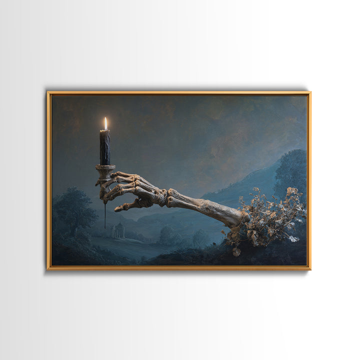 The Skeletal Hand Candleholder, Romantic Gothic Landscape, Landscape Wall Art, Dark Fantasy Wall Art, Canvas Print