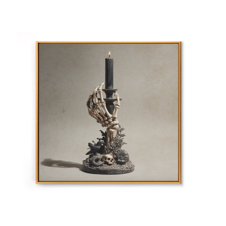 The Skeletal Hand Candleholder, Symbolist Dream Art, Square Wall Art, Dark Fantasy Wall Art, Framed Canvas Print, Halloween Wall Art