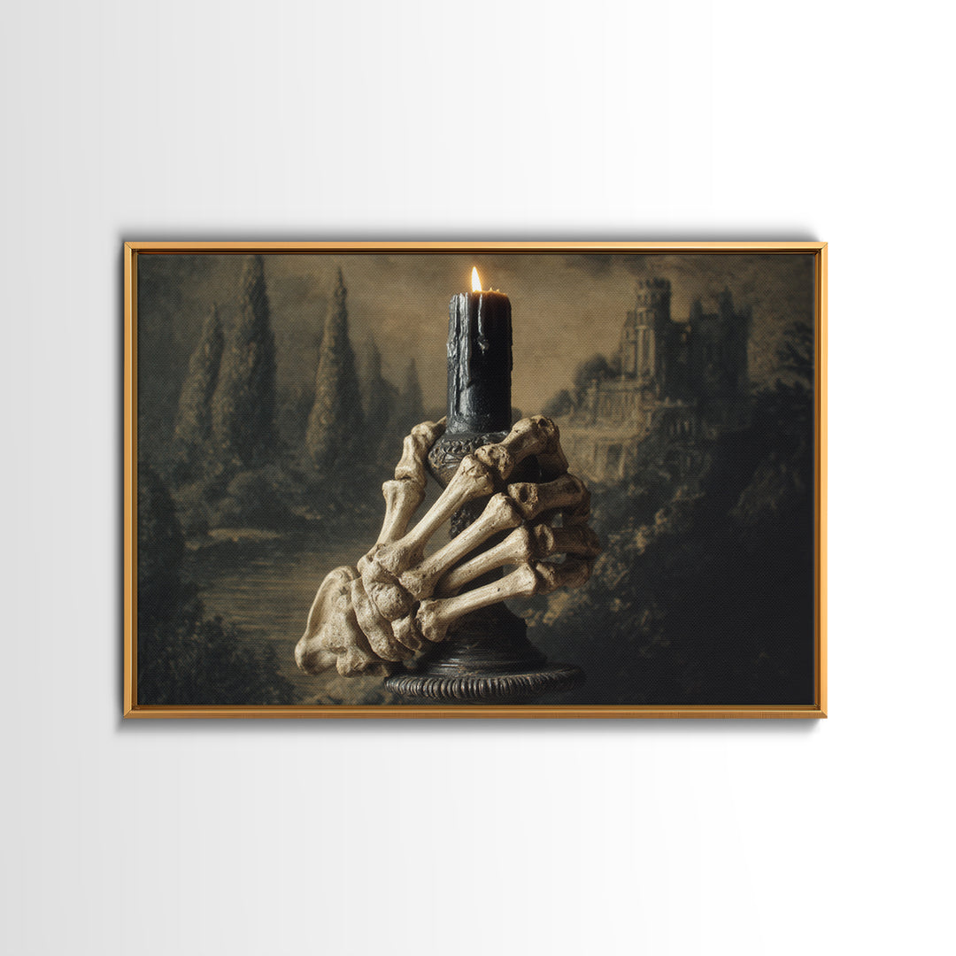 The Skeletal Hand Candleholder, Symbolist Gothic Landscape, Landscape Wall Art, Gothic Horror Wall Art, Framed Canvas Print