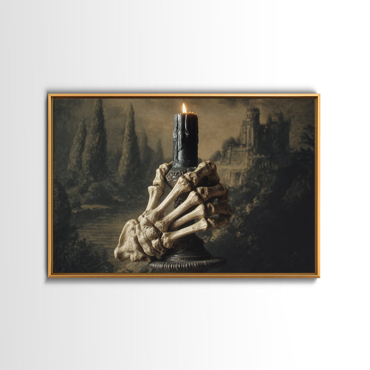 The Skeletal Hand Candleholder, Symbolist Gothic Landscape, Landscape Wall Art, Gothic Horror Wall Art, Framed Canvas Print