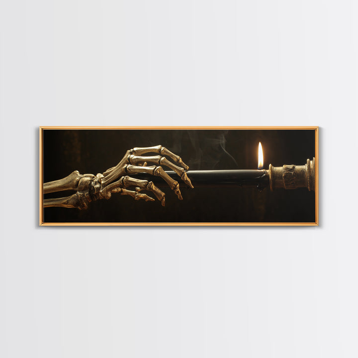 The Skeletal Hand Candleholder, Ornate Symbolist Art, Extra Wide Wall Art, Dark Halloween Decor, Canvas Print, Halloween Wall Art