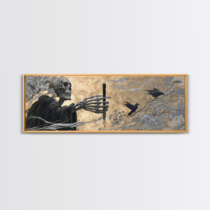 The Skeletal Hand Candleholder, Symbolist Death Art, Extra Wide Wall Art, Gothic Horror Wall Art, Canvas Print, Halloween Wall Art