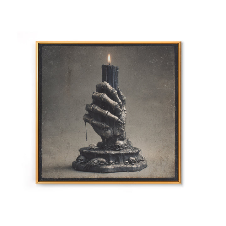 The Skeletal Hand Candleholder, Dark Symbolist Art, Square Wall Art, Macabre Wall Art, Canvas Print, Halloween Wall Art