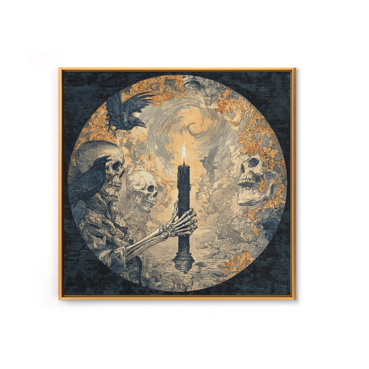 The Skeletal Hand Candleholder, Symbolist Etching Art, Square Wall Art, Gothic Horror Wall Art, Canvas Print, Halloween Wall Art