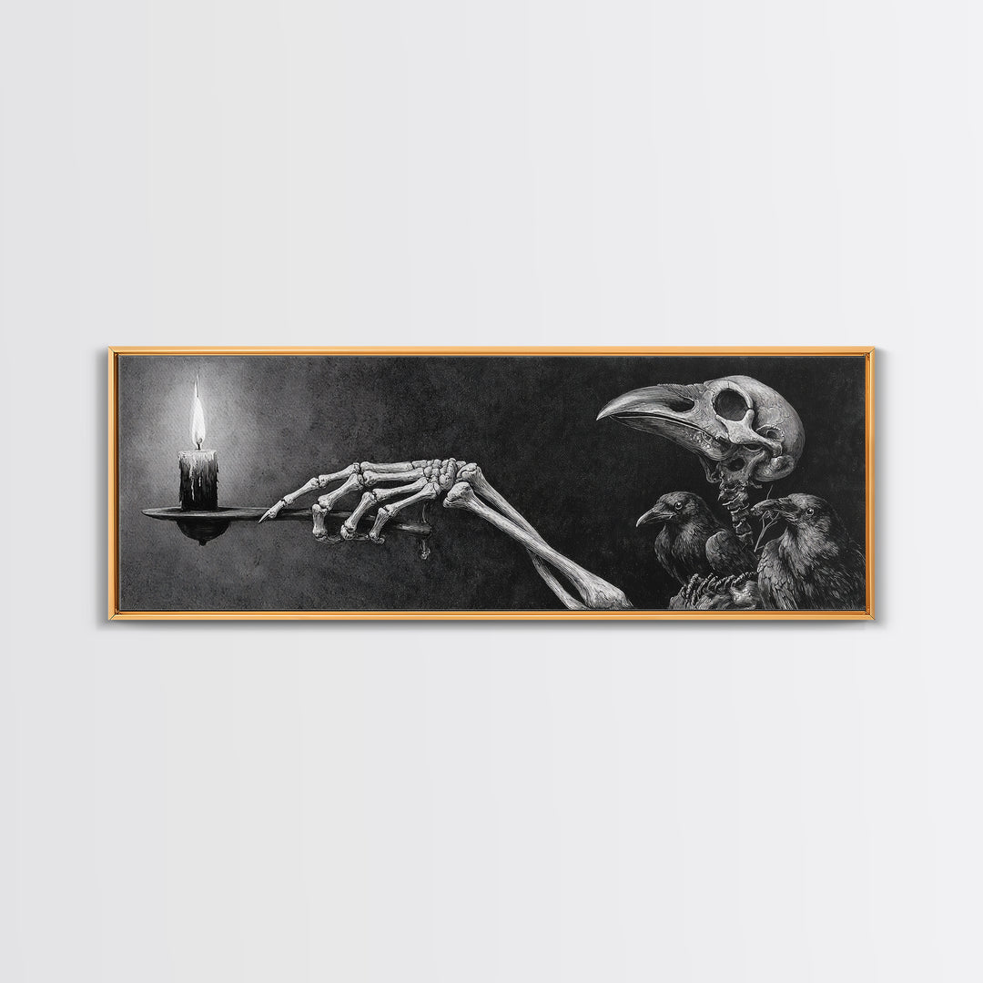 The Skeletal Hand Candleholder, Expressionist Nightmare Art, Extra Wide Wall Art, Dark Halloween Decor, Canvas Print, Halloween Wall Art