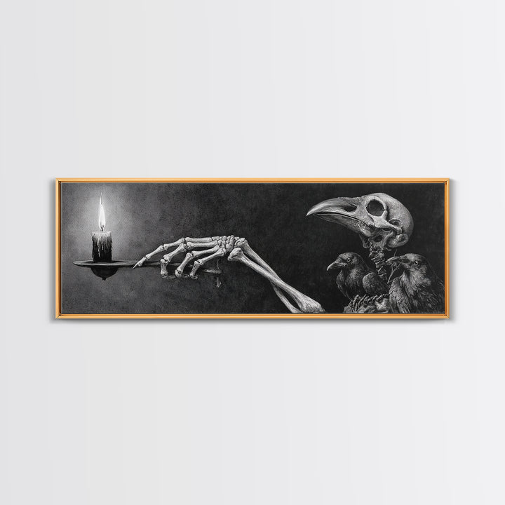 The Skeletal Hand Candleholder, Expressionist Nightmare Art, Extra Wide Wall Art, Dark Halloween Decor, Canvas Print, Halloween Wall Art