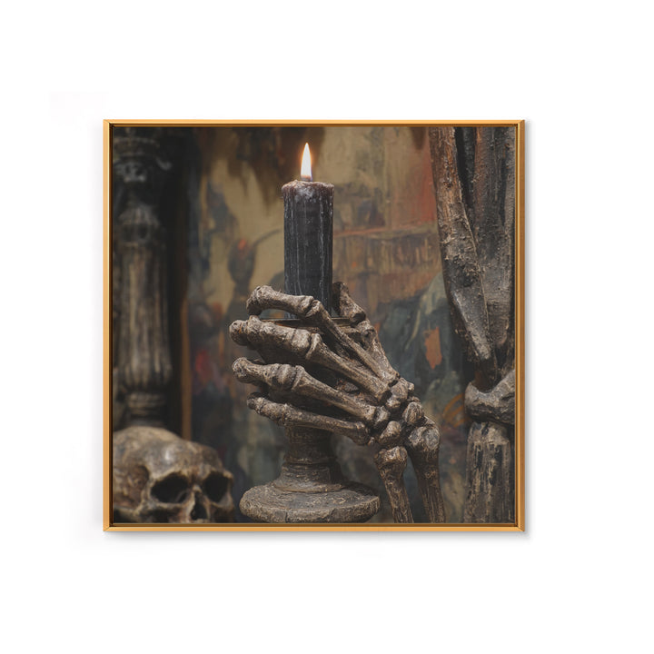 The Skeletal Hand Candleholder, Grotesque Carnival Art, Square Wall Art, Dark Halloween Decor, Canvas Print, Halloween Wall Art