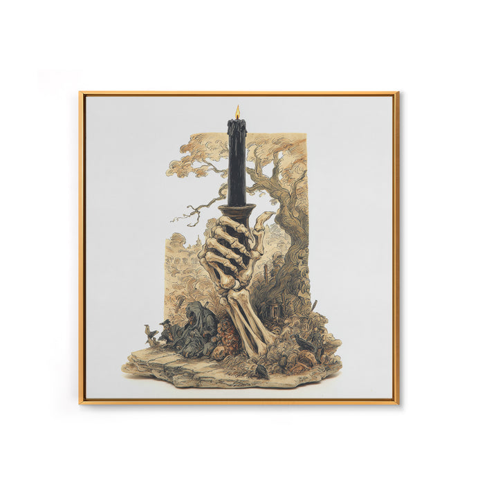 The Skeletal Hand Candleholder, Gothic Storybook Art, Square Wall Art, Macabre Wall Art, Canvas Print, Halloween Wall Art