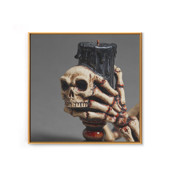 The Skeletal Hand Candleholder, Macabre Folk Print Art, Square Wall Art, Dark Fantasy Wall Art, Framed Canvas Print