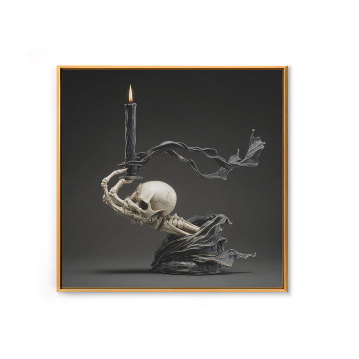 The Skeletal Hand Candleholder, Biomechanical Horror Art, Square Wall Art, Dark Halloween Decor, Canvas Print, Halloween Wall Art