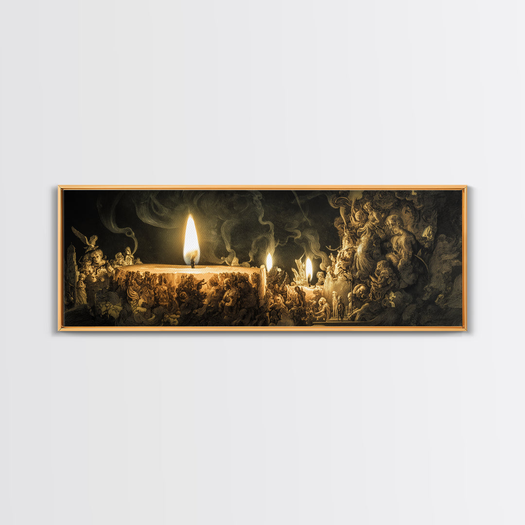 The Black Wax Candle, Medieval Grotesque Art, Extra Wide Wall Art, Dark Halloween Decor, Framed Canvas Print, Halloween Wall Art