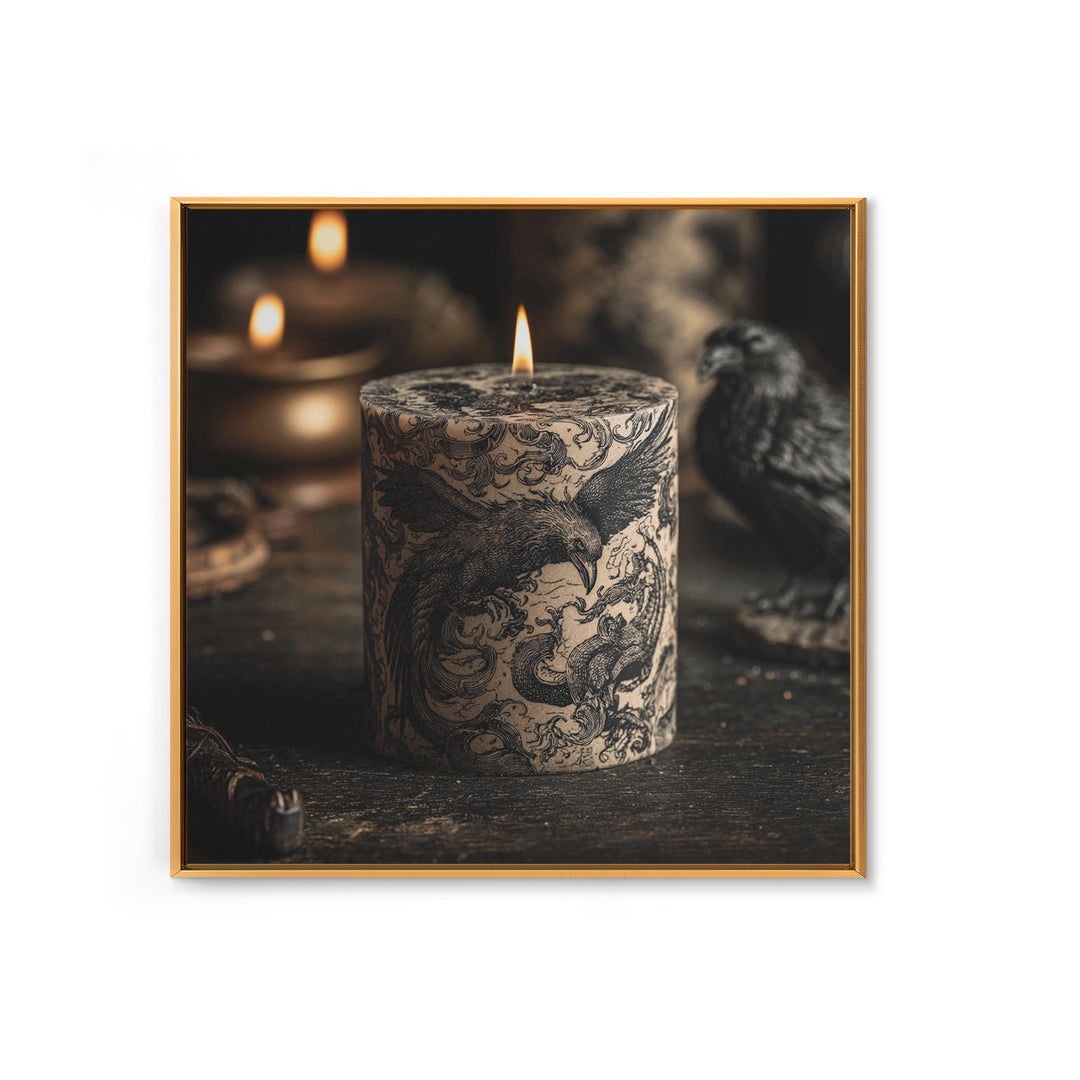 The Black Wax Candle, Renaissance Engraving Art, Square Wall Art, Gothic Horror Wall Art, Framed Canvas Print, Halloween Wall Art