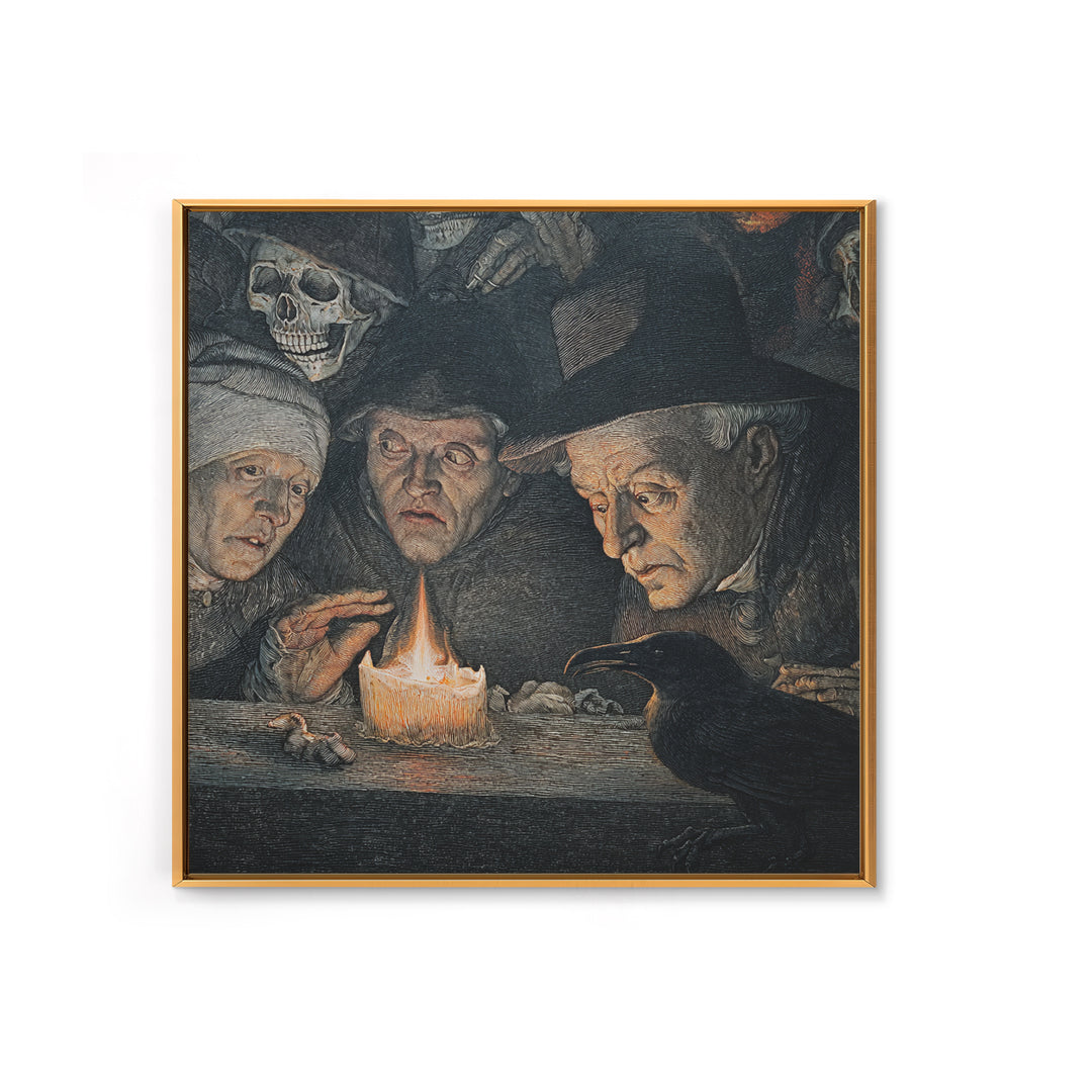 The Black Wax Candle, Danse Macabre Art, Square Wall Art, Dark Halloween Decor, Framed Canvas Print, Halloween Wall Art