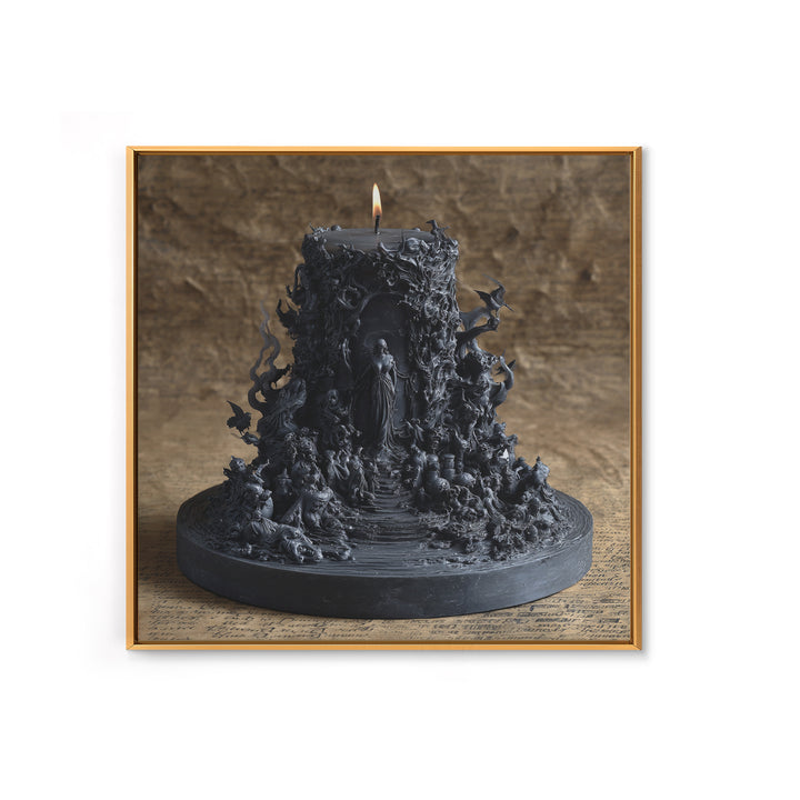The Black Wax Candle, Baroque Witchcraft Art, Square Wall Art, Dark Fantasy Wall Art, Framed Canvas Print, Halloween Wall Art