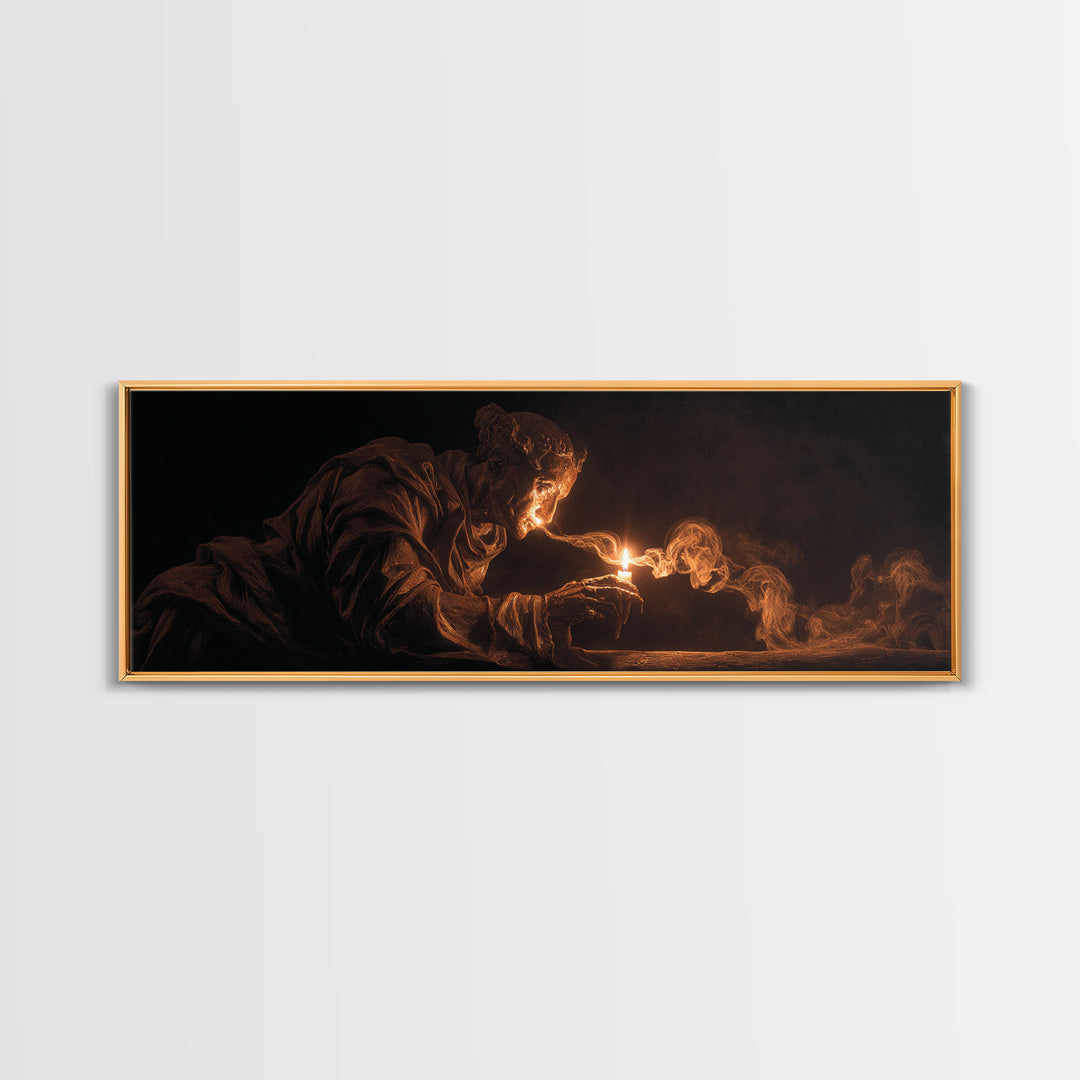 The Black Wax Candle, Visionary Gothic Art, Extra Wide Wall Art, Dark Halloween Decor, Framed Canvas Print, Halloween Wall Art