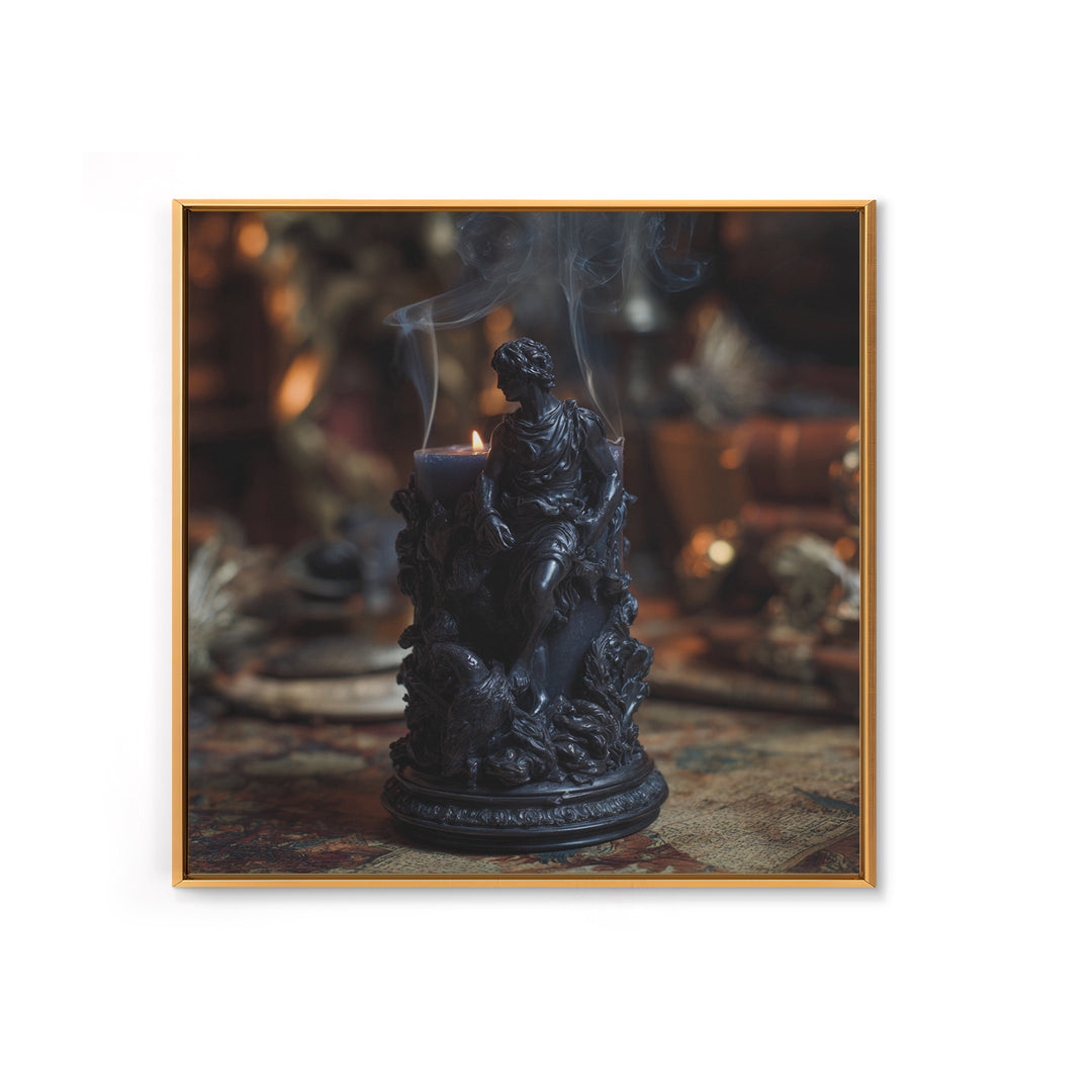 The Black Wax Candle, Ornate Symbolist Art, Square Wall Art, Dark Fantasy Wall Art, Framed Canvas Print, Halloween Wall Art