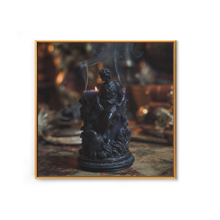The Black Wax Candle, Ornate Symbolist Art, Square Wall Art, Dark Fantasy Wall Art, Framed Canvas Print, Halloween Wall Art
