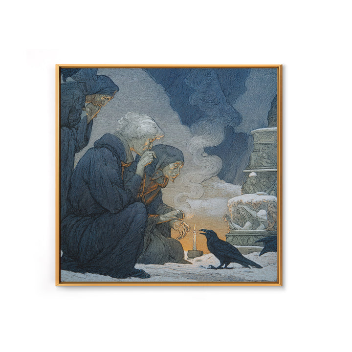 The Black Wax Candle, Symbolist Death Art, Square Wall Art, Dark Halloween Decor, Canvas Print, Halloween Wall Art