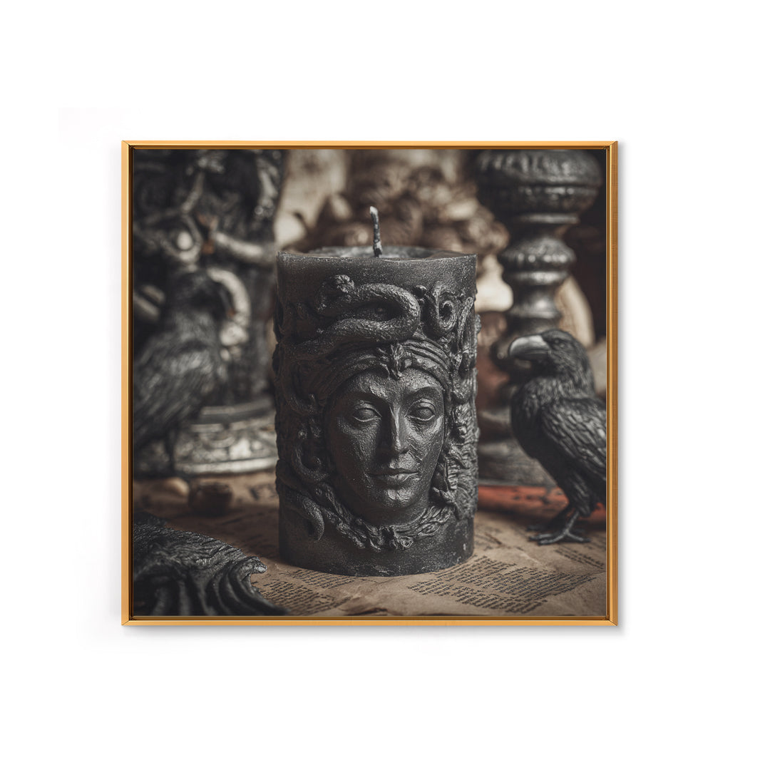 The Black Wax Candle, Dark Symbolist Art, Square Wall Art, Gothic Horror Wall Art, Canvas Print, Halloween Wall Art