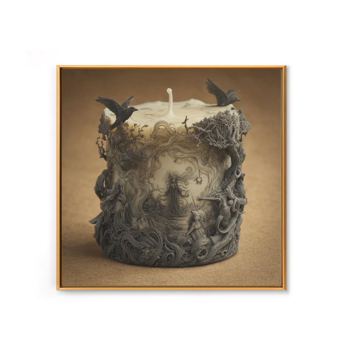 The Black Wax Candle, Gothic Storybook Art, Square Wall Art, Gothic Horror Wall Art, Framed Canvas Print, Halloween Wall Art
