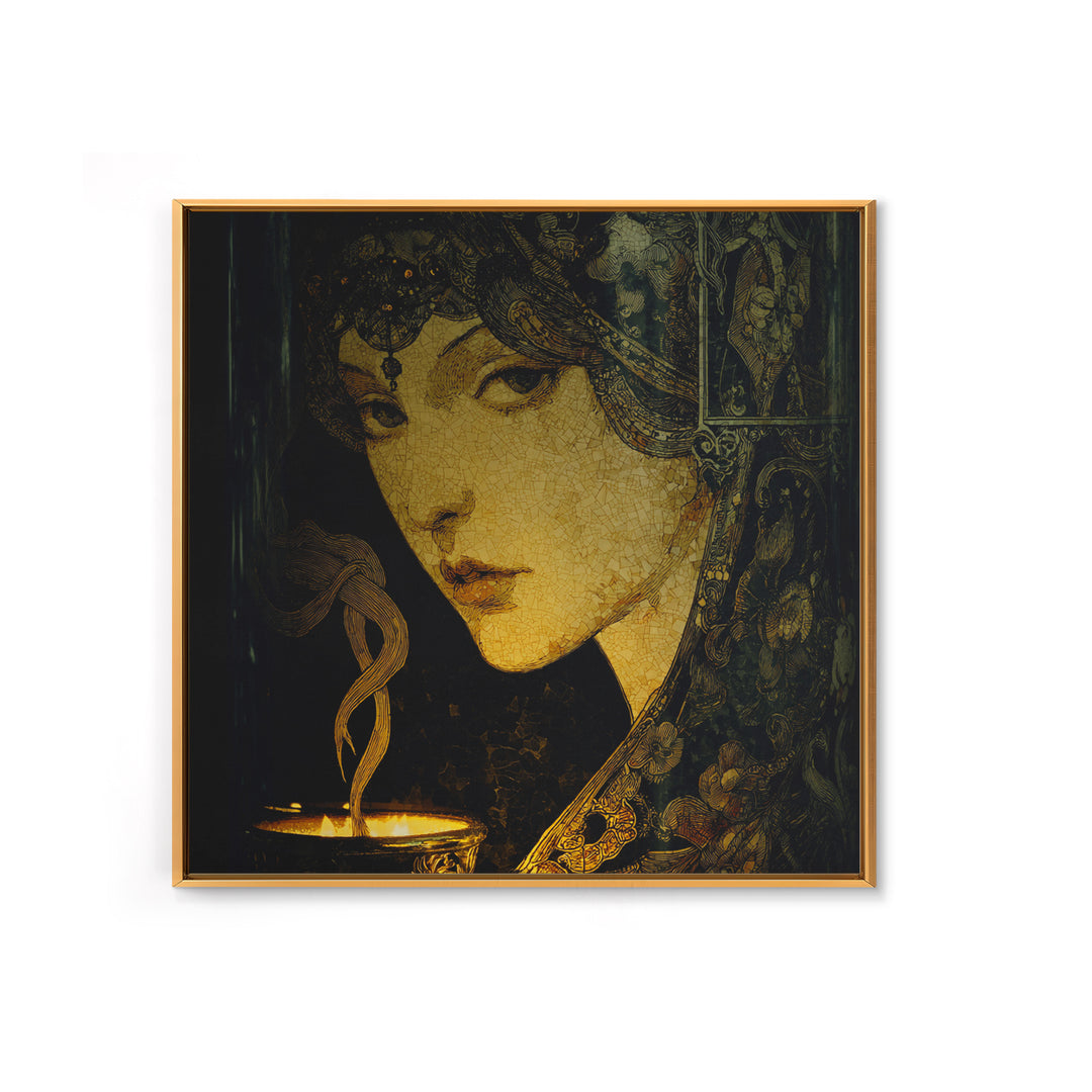 The Black Wax Candle, Stained Glass Gothic Art, Square Wall Art, Dark Fantasy Wall Art, Canvas Print, Halloween Wall Art