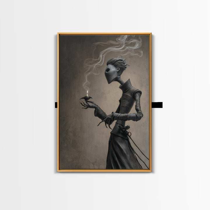 The Black Wax Candle, Victorian Macabre Art, Vertical Wall Art, Dark Halloween Decor, Framed Canvas Print, Halloween Wall Art