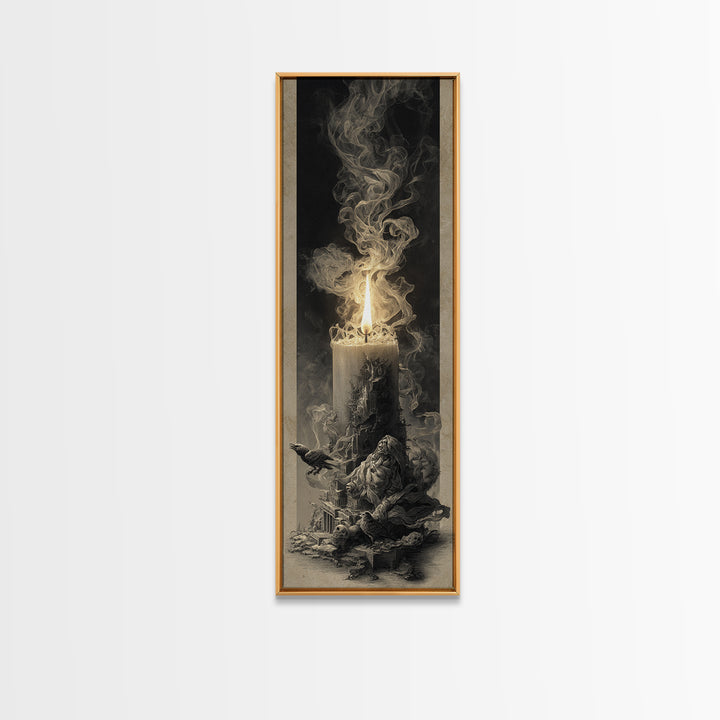 The Black Wax Candle, Surreal Apocalyptic Art, Tall Narrow Wall Art, Gothic Horror Wall Art, Canvas Print, Halloween Wall Art