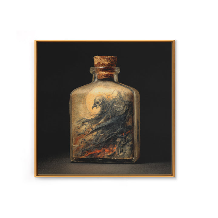 The Bottled Ghost, Dark Renaissance Art, Square Wall Art, Dark Fantasy Wall Art, Framed Canvas Print, Halloween Wall Art