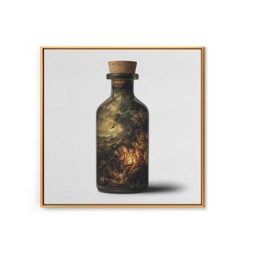 The Bottled Ghost, Baroque Witchcraft Art, Square Wall Art, Dark Halloween Decor, Framed Canvas Print, Halloween Wall Art