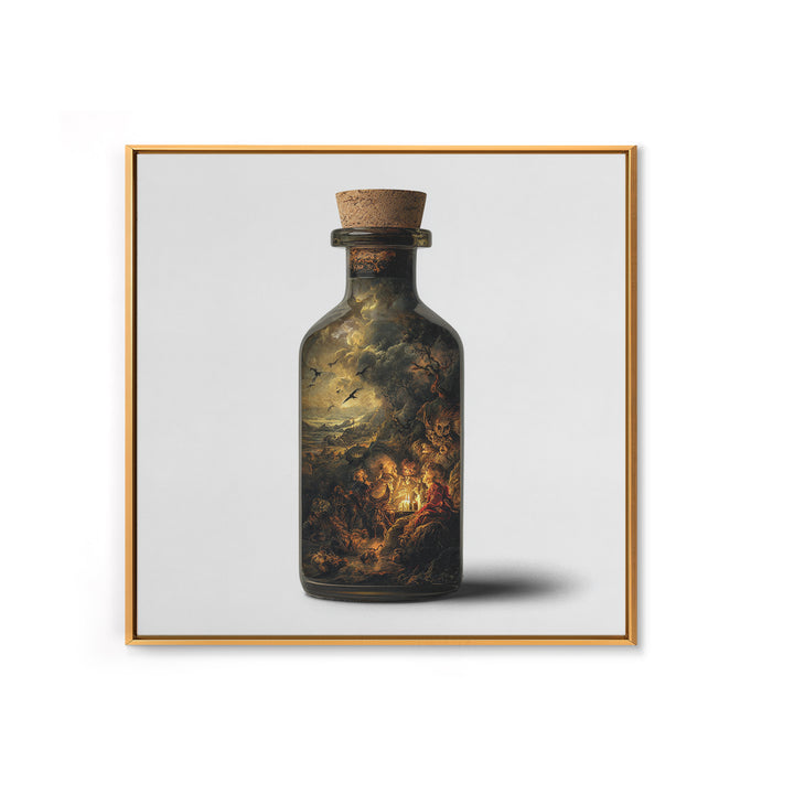 The Bottled Ghost, Baroque Witchcraft Art, Square Wall Art, Dark Halloween Decor, Framed Canvas Print, Halloween Wall Art