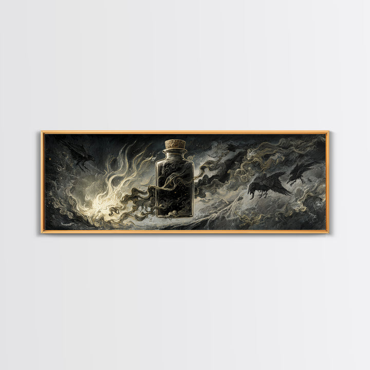 The Bottled Ghost, Visionary Gothic Art, Extra Wide Wall Art, Dark Fantasy Wall Art, Framed Canvas Print, Halloween Wall Art