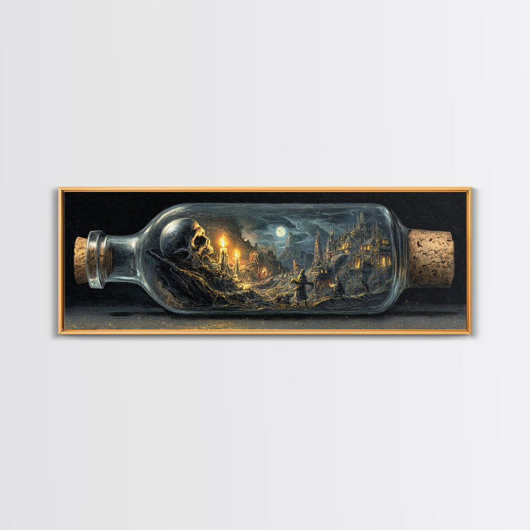 The Bottled Ghost, Apocalyptic Romantic Art, Extra Wide Wall Art, Dark Fantasy Wall Art, Canvas Print, Halloween Wall Art