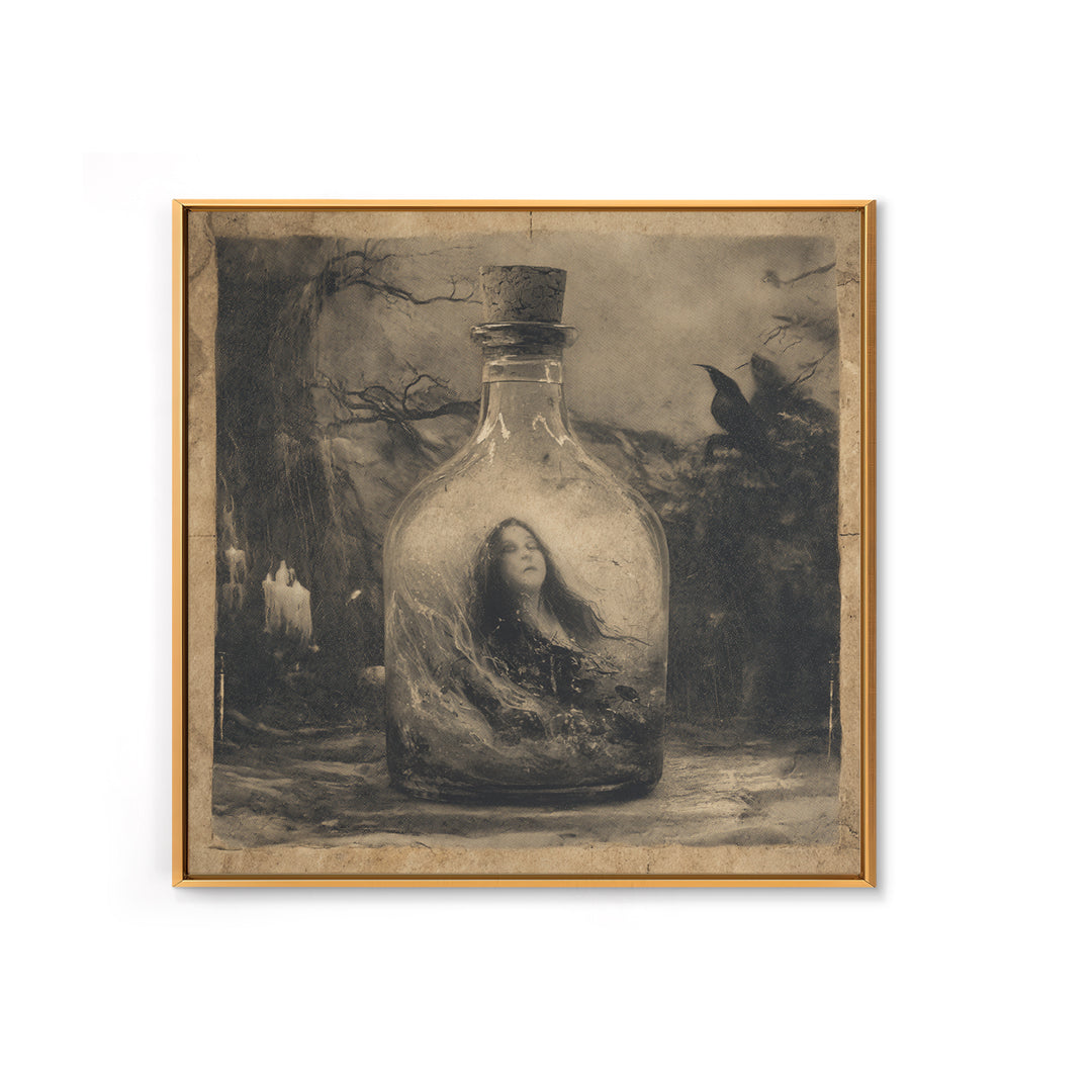 The Bottled Ghost, Symbolist Dream Art, Square Wall Art, Macabre Wall Art, Canvas Print, Halloween Wall Art, Dark Fantasy Art