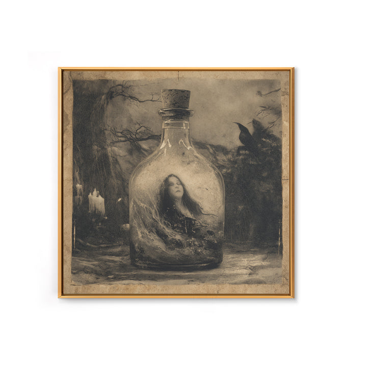 The Bottled Ghost, Symbolist Dream Art, Square Wall Art, Macabre Wall Art, Canvas Print, Halloween Wall Art, Dark Fantasy Art