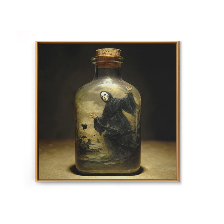 The Bottled Ghost, Symbolist Gothic Landscape, Square Wall Art, Dark Halloween Decor, Canvas Print, Halloween Wall Art, Horror Wall Art