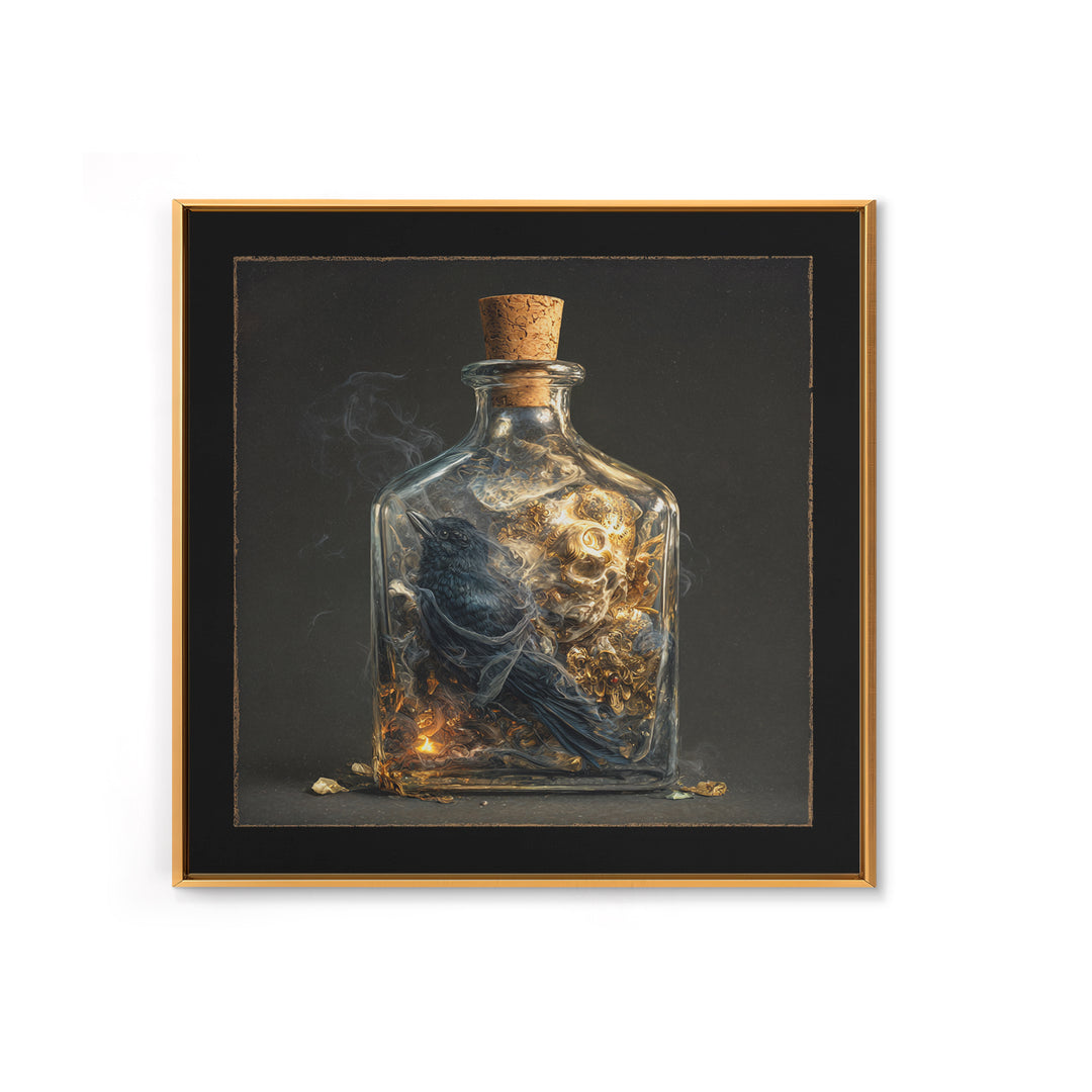 The Bottled Ghost, Ornate Symbolist Art, Square Wall Art, Dark Halloween Decor, Framed Canvas Print, Halloween Wall Art