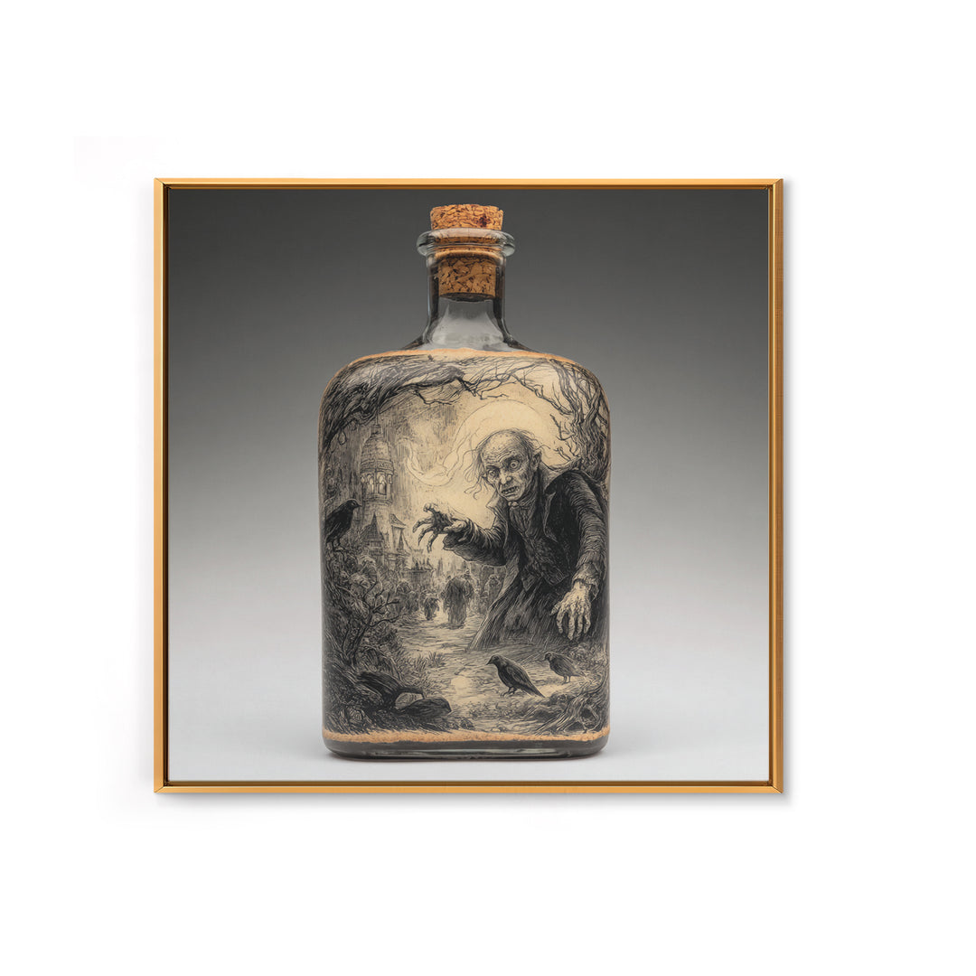 The Bottled Ghost, Expressionist Nightmare Art, Square Wall Art, Dark Fantasy Wall Art, Framed Canvas Print, Halloween Wall Art