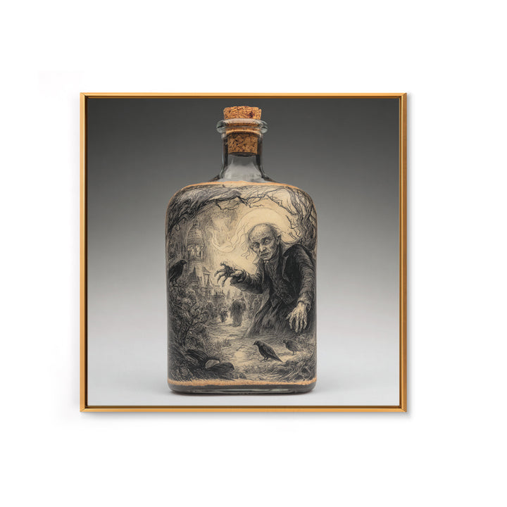 The Bottled Ghost, Expressionist Nightmare Art, Square Wall Art, Dark Fantasy Wall Art, Framed Canvas Print, Halloween Wall Art