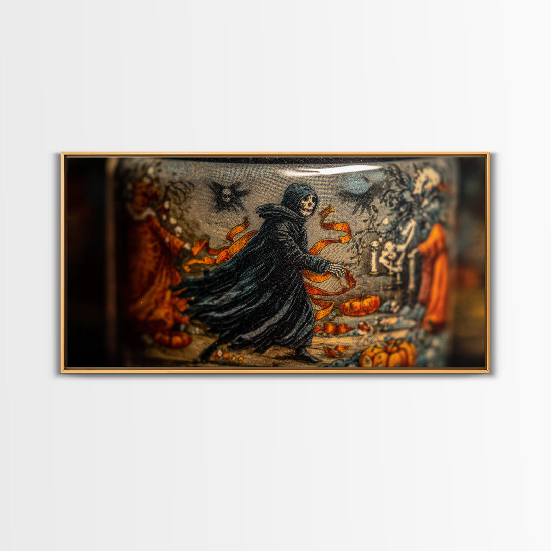 The Bottled Ghost, Grotesque Carnival Art, Wide Panoramic Art, Gothic Horror Wall Art, Framed Canvas Print, Halloween Wall Art