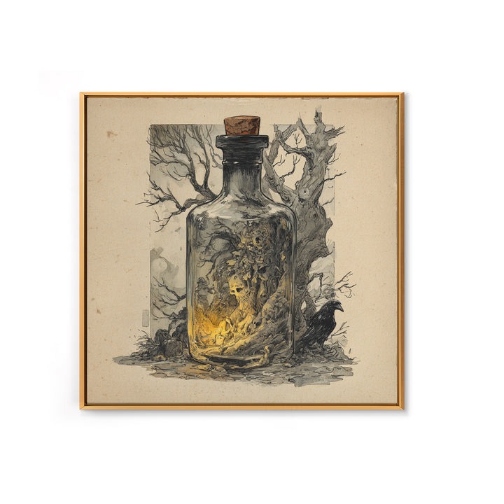 The Bottled Ghost, Gothic Storybook Art, Square Wall Art, Gothic Horror Wall Art, Canvas Print, Halloween Wall Art, Spooky Wall Decor